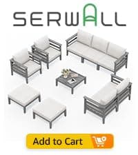 SERWALL HDPE Patio Furniture Set, 10 Pieces Outdoor Sectional Sofa Set, All-Weather Wood-Like Outdoor Sofa Couch with Coffee Table for Deck, Lawn, Grey Frame with Khaki Cushion