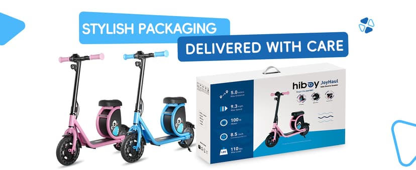 Hiboy JoyHaul Electric Scooter for Kids, Ages 4-10 – LED Neon Lights, 100W Brushless Motor, 56.16Wh Battery, Under-Seat Storage & Safety Brake