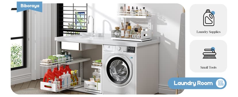 2 Pack Under Sink Organizer with Smooth Ball Bearing Slides, 2-Tier Pull Out Cabinet Storage, Slide Out Drawers for Bathroom and Kitchen, Under Sink Shelf, Rust-resistant Coating, Height Adjustable