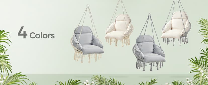 SONGMICS Hanging Chair, Hammock Chair with Large, Thick Cushion, Boho Swing Chair for Bedroom, Patio, Balcony, Garden, Holds up to 264 lb, Accessories Included, Cream White UGDC042M01