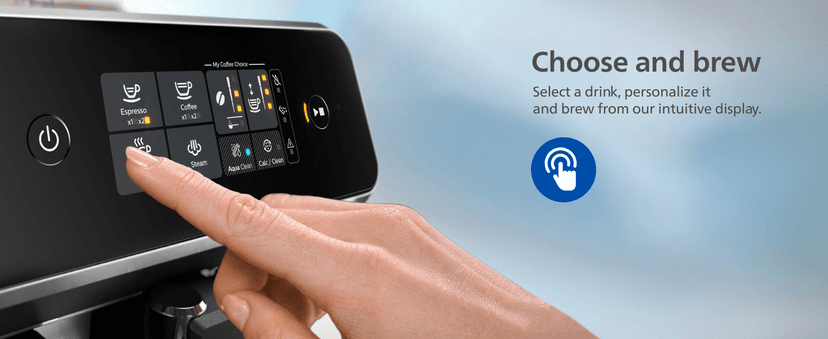 PHILIPS 2200 Series Fully Automatic Espresso Machine, Classic Milk Frother, 2 Coffee Varieties, Intuitive Touch Display, 100% Ceramic Grinder, AquaClean Filter, Aroma Seal, Black (EP2220/14)