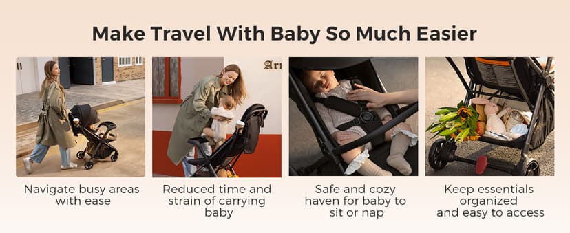Momcozy ClickGo Lightweight Stroller, Compact Travel Stroller for Airplane with One-Click Fold, Baby Stroller and Toddler Stroller with Large Canopy for Kids from 0 Months, Extendable UPF50+ Canopy