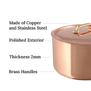 Mauviel M'Heritage 200 B 2mm Polished Copper & Stainless Steel Frying Pan With Brass Handles, 10.24-in, Made In France