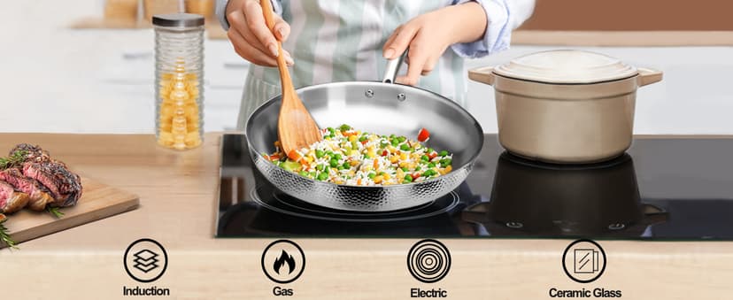 imarku Pots and Pans Set, 14PCS Kitchen Cookware Sets Tri-Ply Clad Stainless Steel with Hangered Handle and Lids, Suits Ceramic and Induction, Oven and Dishwasher Safe, Best Gifts for Women Man