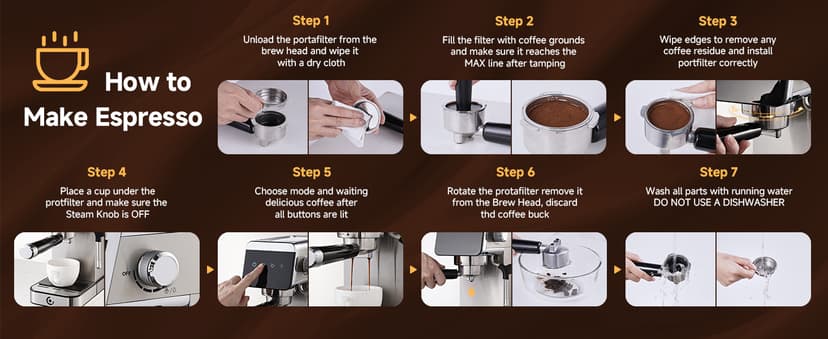 AMZCHEF Espresso Machines with LED Touch screen, Espresso Coffee machine Equip 20Bar Pressure System, Cappuccino Machine, Compact Latte Machine for Home Gifts,Silver