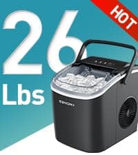 EUHOMY Nugget Ice Maker Countertop with Handle, Ready in 6 Mins, 34lbs Per Day, Removable Top Cover, Auto-Cleaning, Portable Sonic Ice Maker with Basket and Scoop, for Home/Party/RV/Camping (Black)