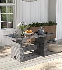 SUNSITT Patio Chairs Set of 4, Woven Wicker Outdoor Dining Chair w/Weather-Resistant Cushions, Modern Bistro Chairs Set of 4 w/Curved Armrest Beige for Garden Balcony Backyard