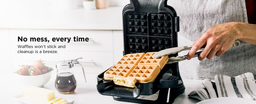 Ninja BW1001 NeverStick PRO Belgian Waffle Maker, Vertical Design, 5 Shade Settings, with Precision-Pour Cup & Chef-curated Recipe Guide, Black & Silver