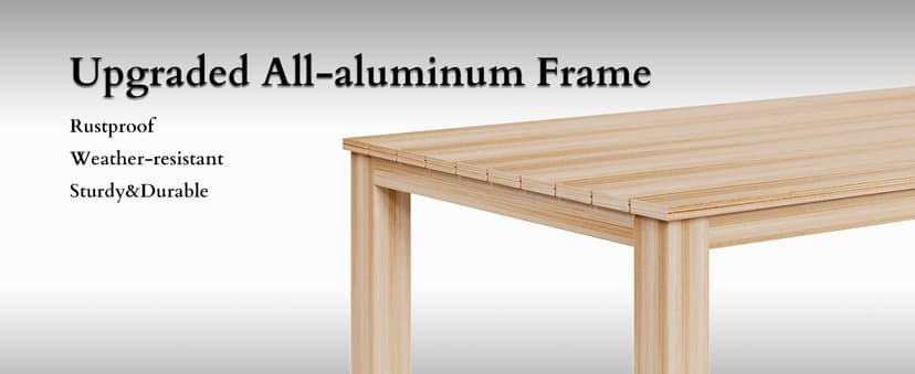 All-Weather Aluminum Outdoor Dining Table, Modern Rectangle Patio Dining Table for Balcony Garden, Brown