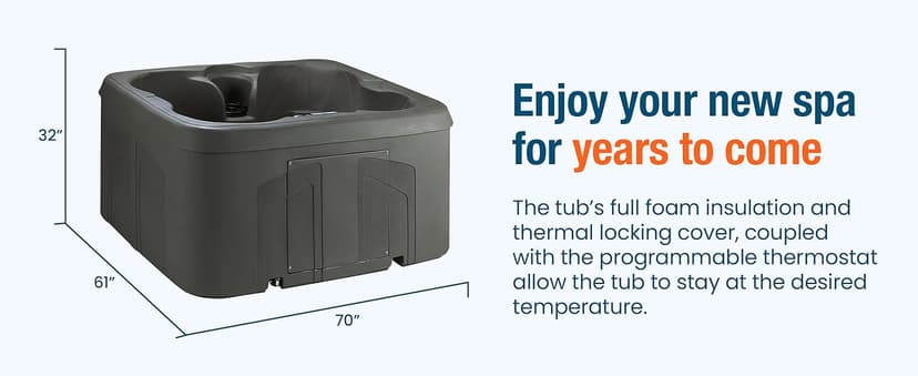LifeSmart 4-Person Hot Tub with 13 High-Powered Jets & LED Lighting, Square, Taupe - Outdoor Spa w/ 4 Bucket Seats, Pump & Cover, 205-Gallon Water Capacity