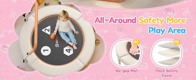 BCAN 36'' Toddler Trampoline, ASTM Certified-Foldable Mini Trampolines for Kids Ages 1-6, Adjustable Handle, Safety Pad & Foldable Legs, Baby Trampoline Indoor/Garden, Gift for Boy and Girl