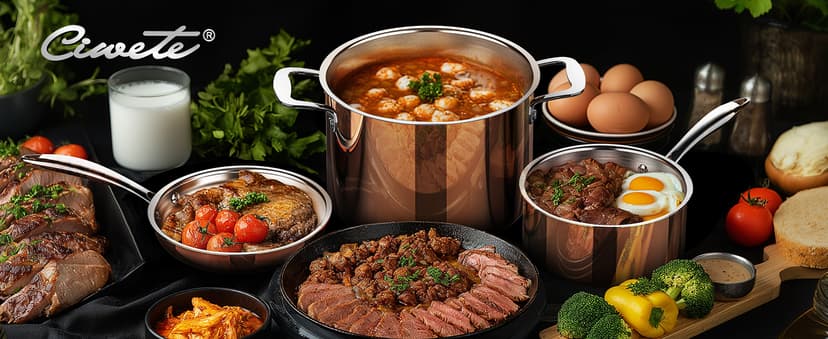 Whole Tri-ply 18/10 Stainless Steel Pot and Pan Set (10 Piece), Copper Pots and Pans Set with Stainless Steel Lid, Induction Cookware Set, Include Stock Pot, Saucepan, Frying Pan - Copper