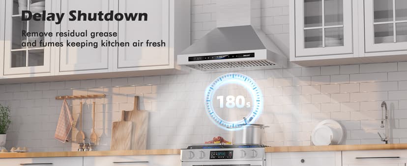 Wall Mount Range Hood 30 inch,900 CFM Kitchen Hood with Voice/Gesture/Touch Control,Vent Hood in Stainless Steel With Ducted/Ductless Convertible, 4 Speed Exhaust Fan