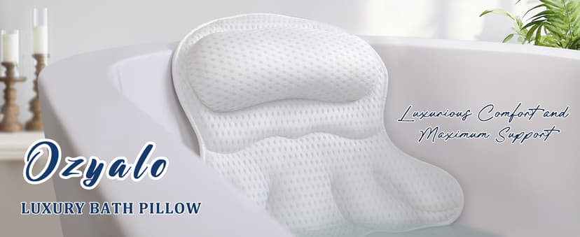 Bath Pillow Bathtub Pillow, Luxury Bath Pillows for Tub Neck and Back Support, Bath Tub Pillow Headrest with Soft 4D Mesh Fabric and Non-Slip Suction Cups, Relaxing Bath Accessories Spa Gifts