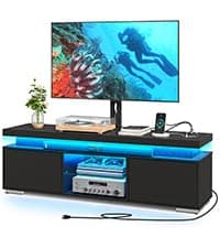 YITAHOME TV Stands for Living Room, Modern TV Stand for 65/70 inch TV, LED TV Entertainment Center with Storage & Power Outlets, TV Console Cabinet, Black