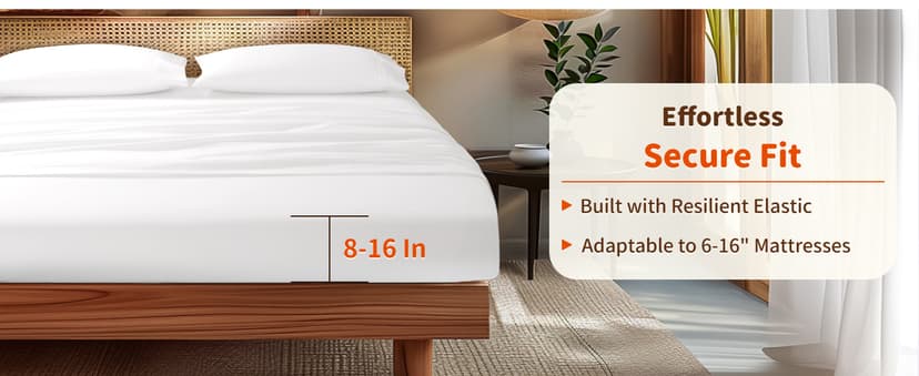 LBRO2M 100% Egyptian Cotton Sheets Set 1000 Thread Count,Queen Size Bed Sheet 4 Piece Sets,Long Staple,16 Inches Deep Pocket,All Season,Bedding Super Soft Breathable,Sateen Weave(White)