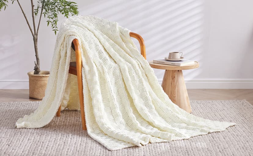 Knitted Weighted Blanket for Adult, No Beads Heavy Blanket 48” x 72'' 12lbs, Breathable Chunky Knit Blanket, Cooling Weighted Blanket for Hot Sleepers, Christmas Home Decor (Ivory White)