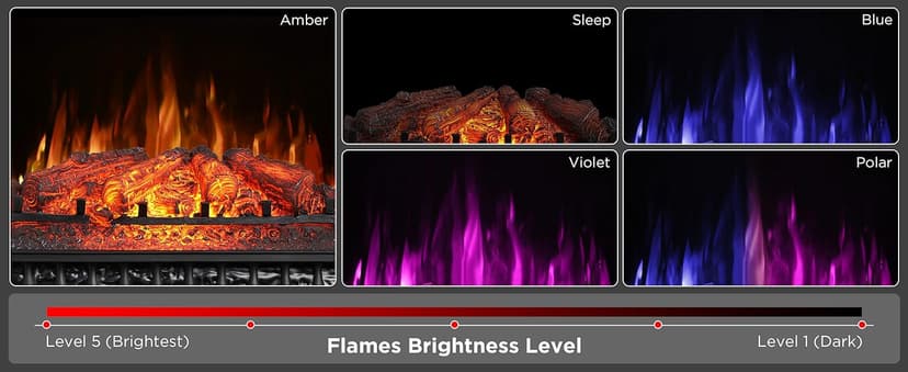 TURBRO Eternal Flame 26 in. WiFi Infrared Quartz Electric Fireplace Log Heater with Sound Crackling, Realistic Pinewood Logs, Adjustable Flame Colors, Remote Control, Thermostat, Timer, 1500W Black