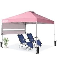 CROWN SHADES 10x10 Pop Up Canopy with 1 Side Wall - Beach Tent with One Push Setup - Outdoor Sun Shade for Events, Parties, Camping - Gazebo with STO-N-Go Cover Bag (White)