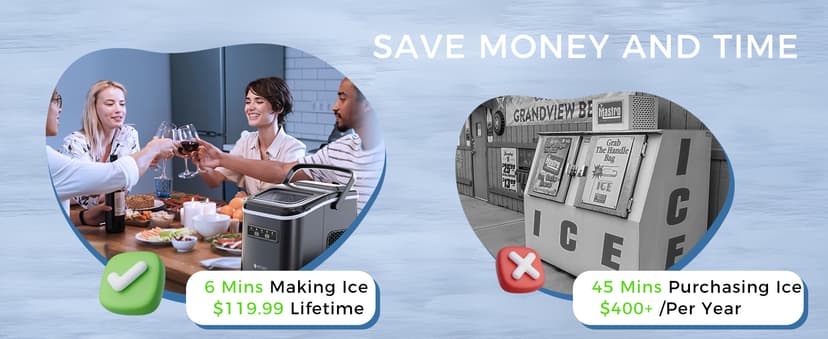 Ecozy Countertop Ice Maker, Portable, Self-Cleaning, 9 Bullet Ice Cubes in 6 Mins, 26lbs/24Hrs, Ice Maker Machine with Ice Bags, Handle, Standing Scoop and Basket, Black, IM-BS261C