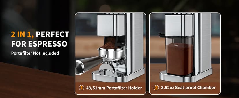 Conical Burr Coffee Grinder Electric, Espresso Coffee Bean Grinder for Home Use Adjustable 48 Grind Settings, 35s Precision Timer, Stainless Steel, Anti-Static for Pour Over/Drip/French Press