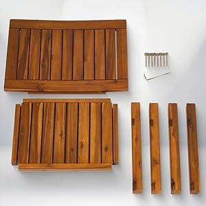 Teak Shower Bench, 20" Solid Wood Shower Stool Waterproof Shower Seat with Storage Shelf for Bathroom, Indoor & Outdoor Use