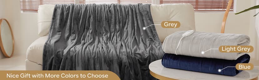 Electric Heated Blanket Queen Size with 6 Levels & 8h Auto Off, Ultra Soft Flannel Full Body Heating Blanket, Machine Washable, Warm Gray, 84" x 90"