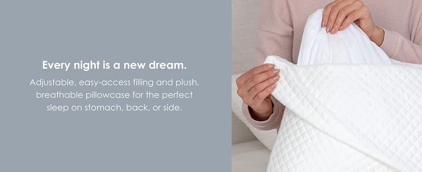 DreamyBlue Signature Pillow w/Adjustable Loft • Shredded Memory Foam Fill • Neutral Alignment for Side, Back, and Stomach Sleepers • Washable Bamboo Rayon Cover • CertiPUR-US Certified Foam (Queen)