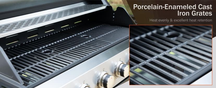 Sophia & William 6-Burner Propane Gas BBQ Grill with Side Burner & Porcelain-Enameled Cast Iron Grates, Stainless Steel Barbecue Grills Outdoor Cooking for Outside, 665 SQ.IN. Cooking Area, 65,800BTU