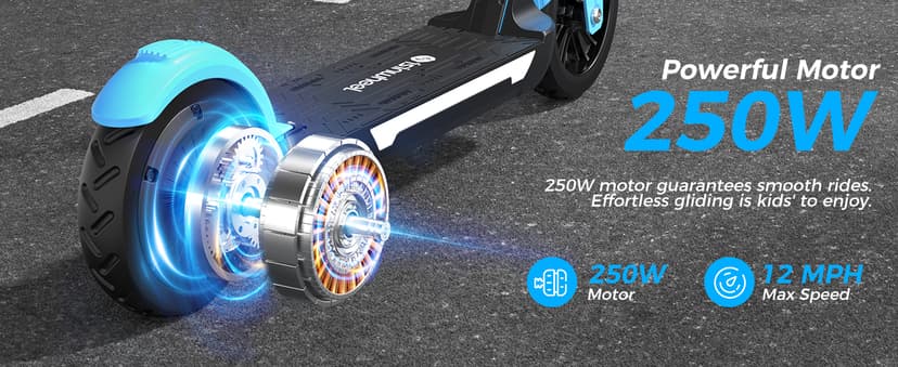 isinwheel S7 Electric Scooter for Kids Ages 8-14, 250W Foldable and 3 Adjustable Heights Kids Electric Scooter with 3 Speeds (5/8/12 Mph), Cruise Control, LED Display, Gift for Kid