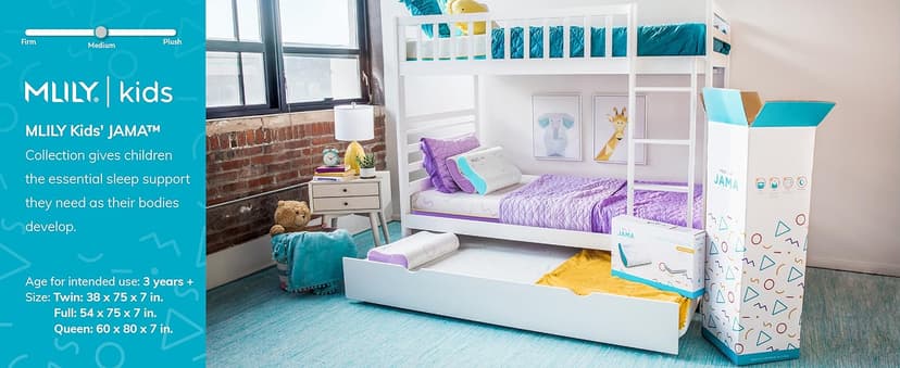 MLILY 7 Inch Twin Mattress for Kids, Memory Foam Bunk Bed Mattress, Made in The USA of US Foam and Global Materials, CertiPUR-US Certified, Medium Firm Trundle, Blue