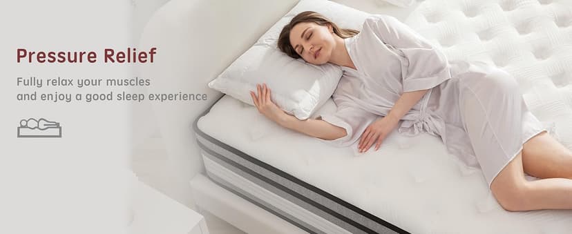 Queen Mattress, 14 Inch Innerspring Hybrid Mattresses in a Box with Gel Memory Foam, Individually Wrapped Encased Coil Pocket Spring Mattress, Pressure Relief, Medium Firm Support,60"*80"*14"…