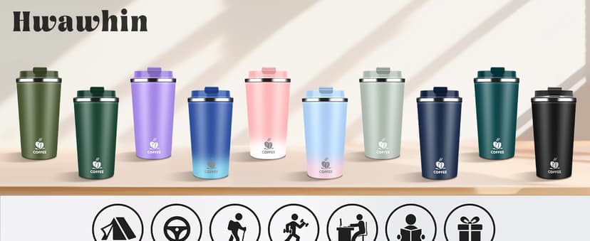 Hwawhin 17oz Insulated Travel Coffee Mug with Flip Lid – Leakproof Stainless Steel Insulated Coffee Tumblers, Reusable Coffee Cup for Hot & Cold Drinks, Perfect for Camping & On-the-Go