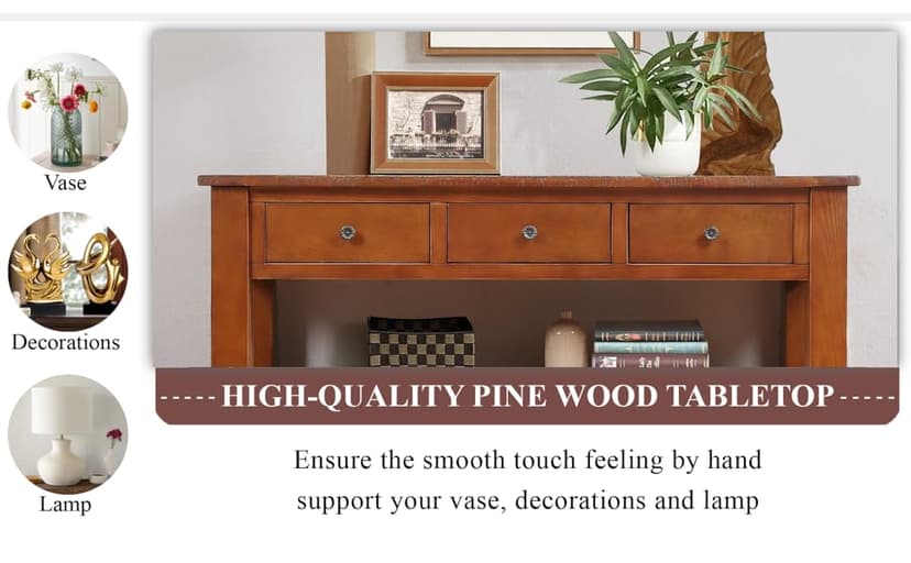 Solid Wood Console Table Entryway Table with Storage Drawers and Bottom Shelf Sofa Table for Entry Hallway Foyer Sofa Couch Table,Fully Assembled (48.8" Brown)