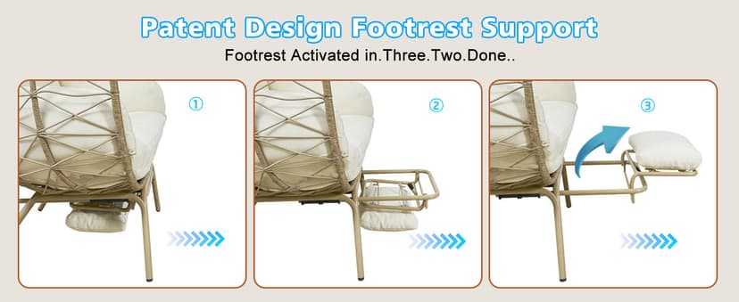 Wicker Egg Chair with Footrest & Cushions - Oversized 450lb Capacity Boho Wicker Egg Chair with Ottoman for Indoor/Outdoor - Beige Rattan Lounge Seat for Patio, Balcony, Garden, Home