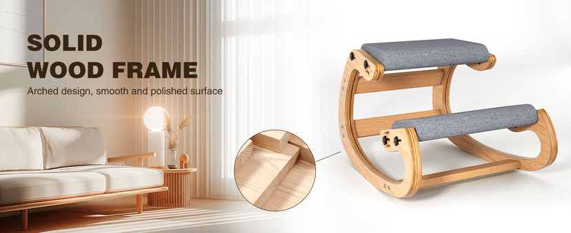 Ergonomic Kneeling Chair with Wooden Frame - Adjustable Height Office Chair with Soft Padding for Back Pain Relief, Posture Correcting Home & Office Desk Chair