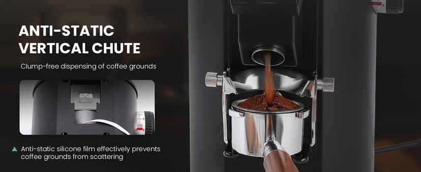 Huanyu Commercial Coffee Grinder with Touching Screen Infinite Adjustment 8 Grinding Settings Burr Coffee Grinders for Shops with Dual Dosing Modes