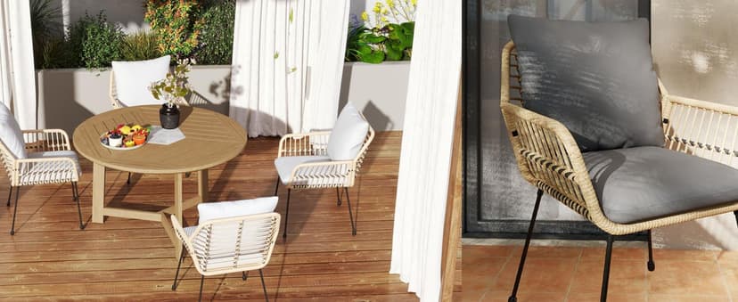 3 Pieces Outdoor Bistro Set, Bistro Set Outdoor with Glass Top Table, Patio Wicker Furniture Set 3 Piece, Rattan Conversation Set for Balcony, Lawn, Garden, Backyard, Poolside, Beige