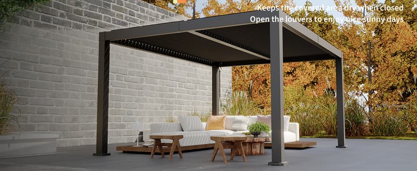 All-Aluminum Louvered Pergola 12' x 16', Outdoor Pergola with Adjustable Louvered Roof, Reinforced Aluminum Frame, Integrated Drainage System, Hardtop Gazebo for Patio, Deck, Gray