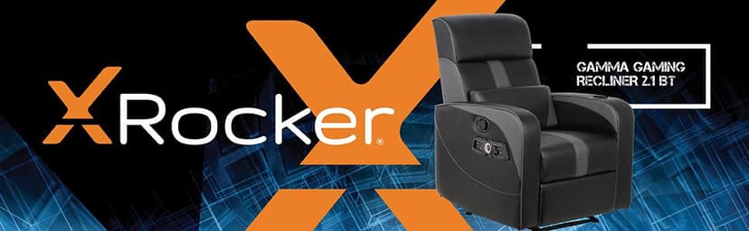 X Rocker Gamma Recliner Gaming Chair, 2.1 Bluetooth Audio System, Headrest Mounted Speakers, Built-in Footrest and Cupholder, 718001, 34.84" x 39.37" x 30.31", Black