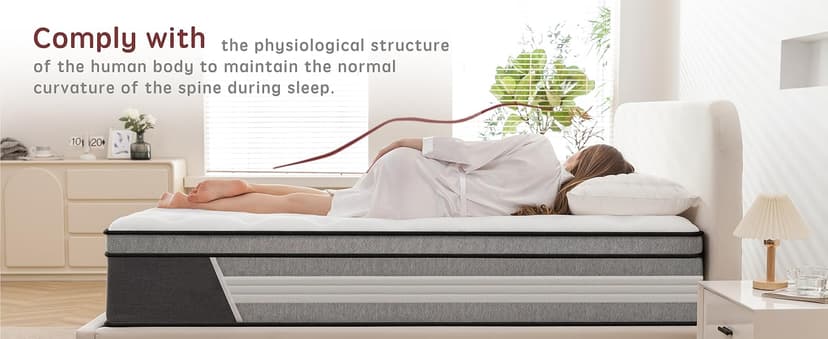 Queen Mattress, 14 Inch Innerspring Hybrid Mattresses in a Box with Gel Memory Foam, Individually Wrapped Encased Coil Pocket Spring Mattress, Pressure Relief, Medium Firm Support,60"*80"*14"…