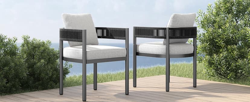 Grand patio Outdoor Dining Chairs Set of 4, 4 Pieces Patio Dining Chairs, Metal Woven Wicker Fixed Patio Chairs with Grey Cushions for Backyard, Deck, Garden, Porch, Lawn and Poolside (Black)
