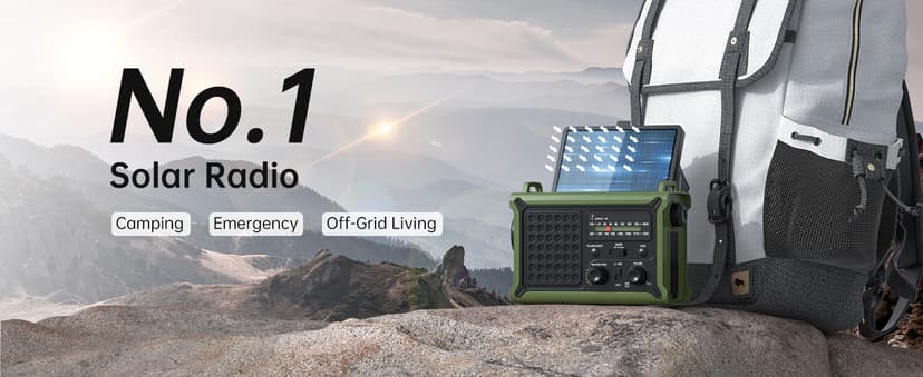 Solar Radio Emergency Hand Crank 12000mAh with Clear Signal, AM FM NOAA Weather Radio Battery Operated with 2-Mode LED Flashlight Cell Phone Charger Dual Outputs SOS