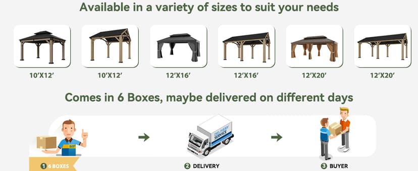 Aoxun 12' x 16' Outdoor Wood Gazebo, Hardtop Gazebo Permanent Wooden Pavilion with Galvanized Steel Gable Roof, for Patio, Garden, Deck, Cedar Wood