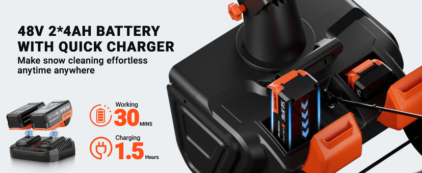 VOLTASK 48V Cordless Snow Blower, 48-Volt | 20-Inch Brushless Electric Snow Blower Cordless, Battery Snow Blower with Directional Plate & LED Lights (2 * 24V Battery & Dual Quick Charger Included)