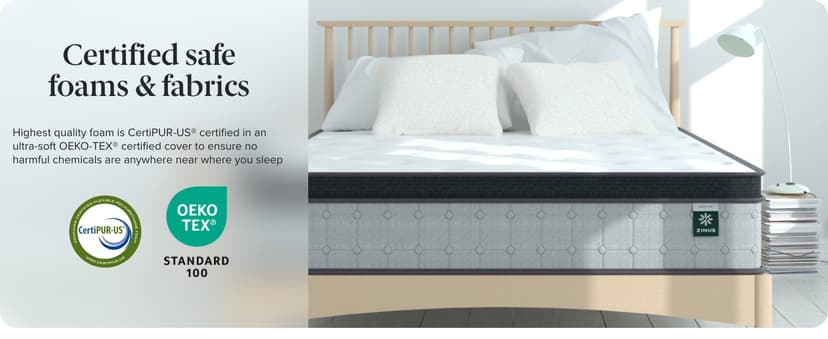 Zinus 12 Inch Comfort Support Cooling Gel Hybrid Mattress, Queen, Euro Top Innerspring Mattress, Motion Isolating Pocket Springs, Mattress in A Box