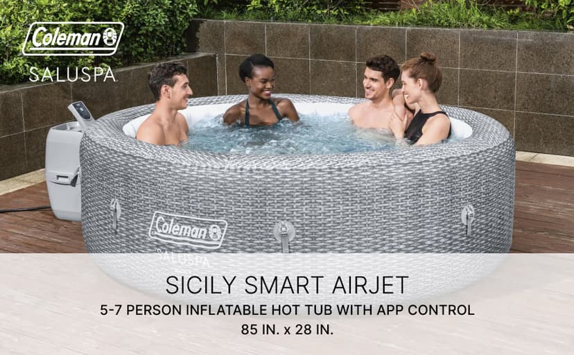 Coleman SaluSpa Sicily AirJet 7 Person Inflatable Hot Tub Round Portable Outdoor Spa with 180 Soothing AirJets and Insulated Cover, Gray