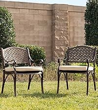 Kinger Home 5-Piece Cast Aluminum Outdoor Dining Furniture Set for 4, Round Patio Table and Chairs for 4 with Cushions, Outdoor Furniture Set with Umbrella Hole, All-Weather Patio Dining Set