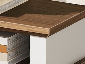 55'' Farmhouse Executive Desk with Drawers, Computer Desk with File Cabinet and Side Bookshelf, Writing Gaming Desk with Monitor Stand & Charging Station, White and Walnut