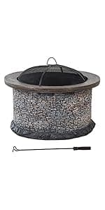 Sunjoy Outdoor Fireplace, Patio Wood Burning Fireplace with Steel Chimney, Mesh Spark Screen Doors, Fire Poker, and Removable Grate, Copper and Black
